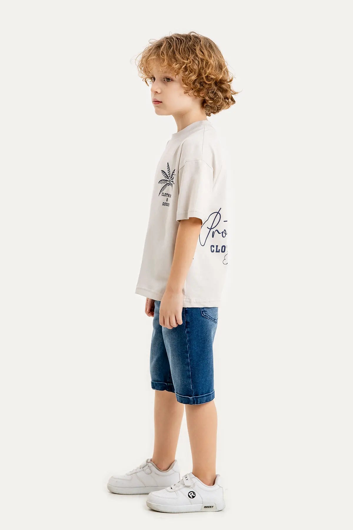 Boys Summer Outfit, "Everyday is Great" Printed T-shirt & Denim Shorts