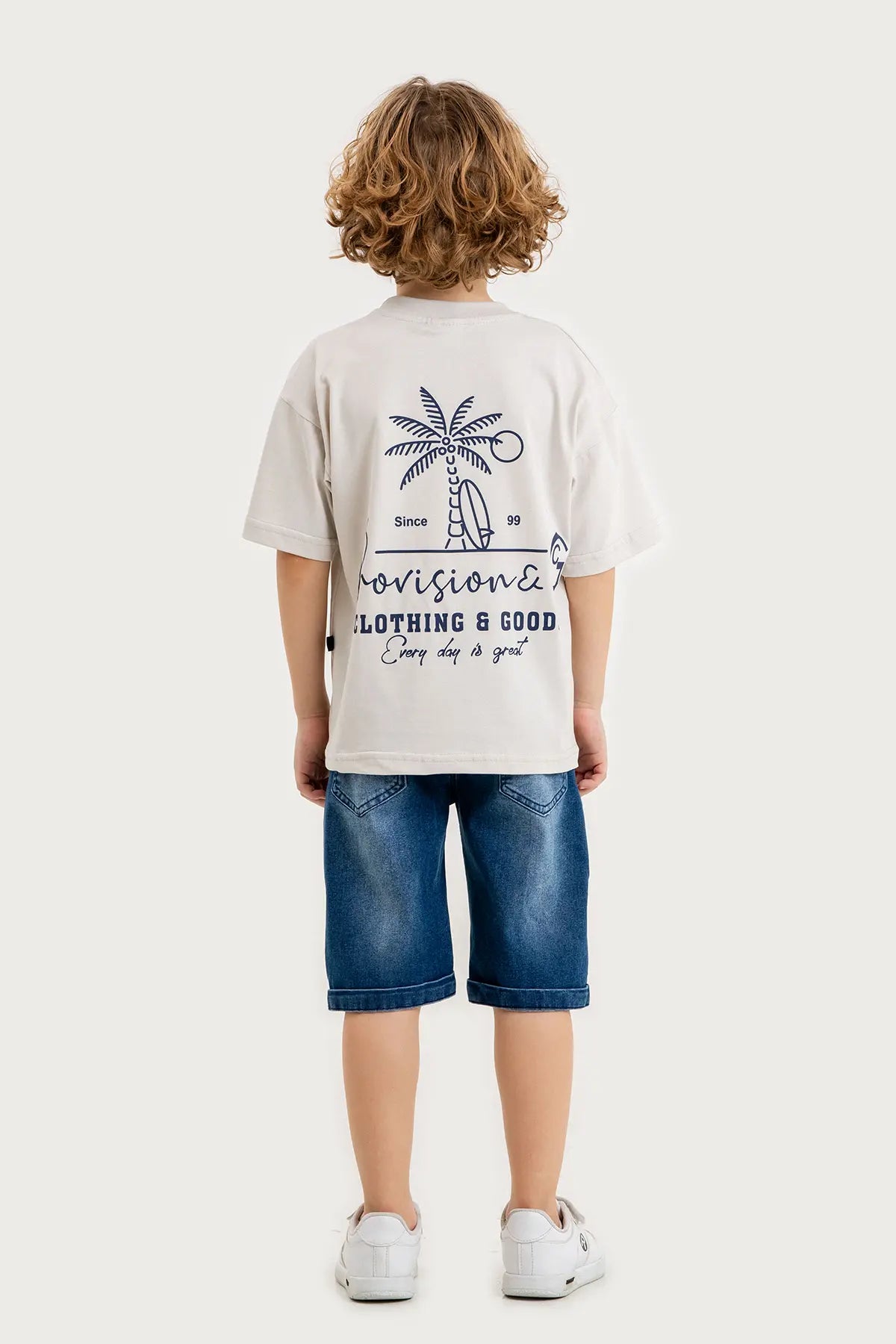 Boys Summer Outfit, "Everyday is Great" Printed T-shirt & Denim Shorts