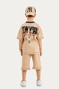 Boys Summer Outfit, New York Yankees Printed T-shirt & Shorts & Cap