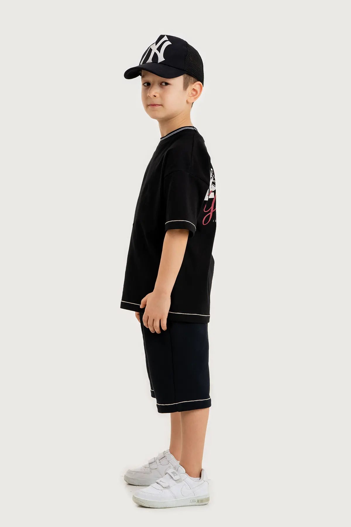 Boys Summer Outfit, New York Yankees Printed T-shirt & Shorts & Cap