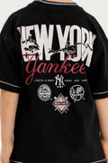 Boys Summer Outfit, New York Yankees Printed T-shirt & Shorts & Cap