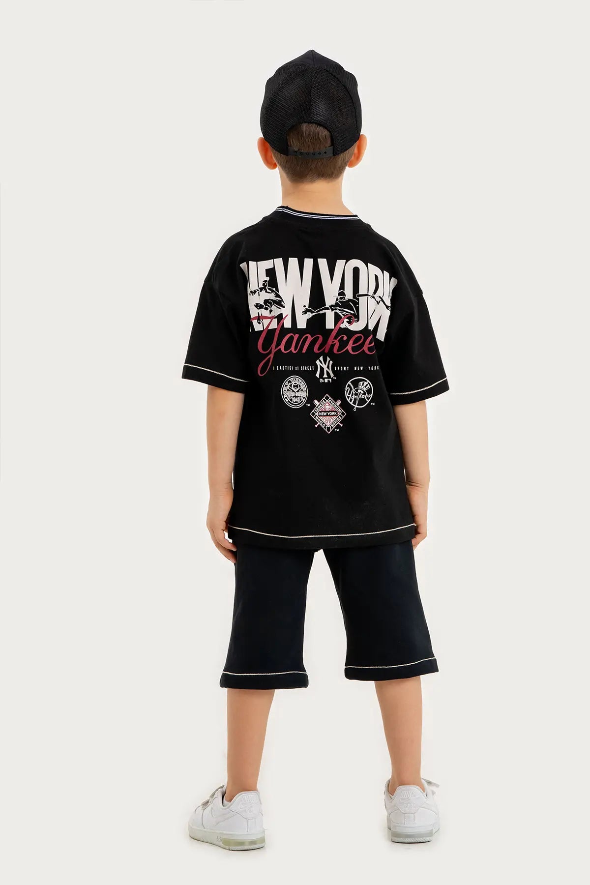 Boys Summer Outfit, New York Yankees Printed T-shirt & Shorts & Cap