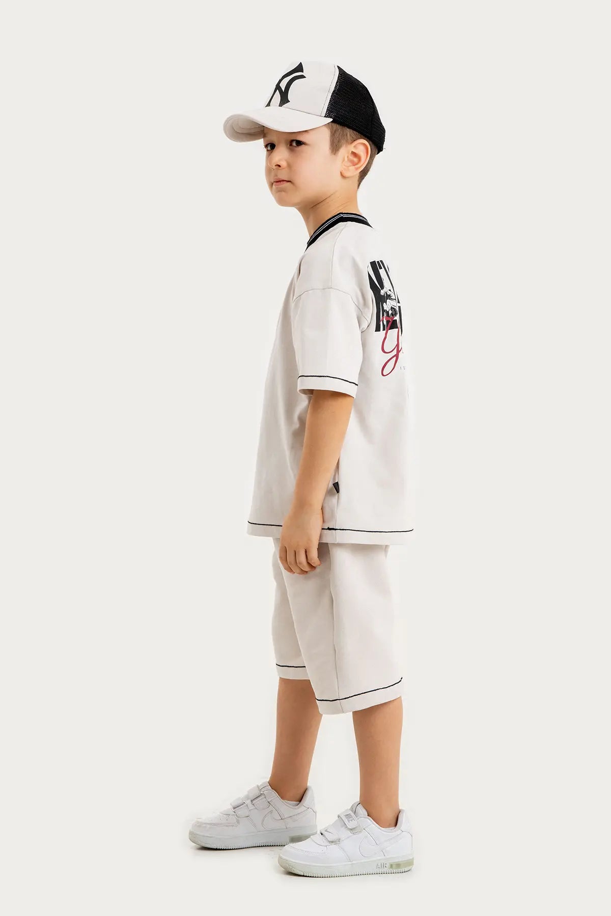 Boys Summer Outfit, New York Yankees Printed T-shirt & Shorts & Cap