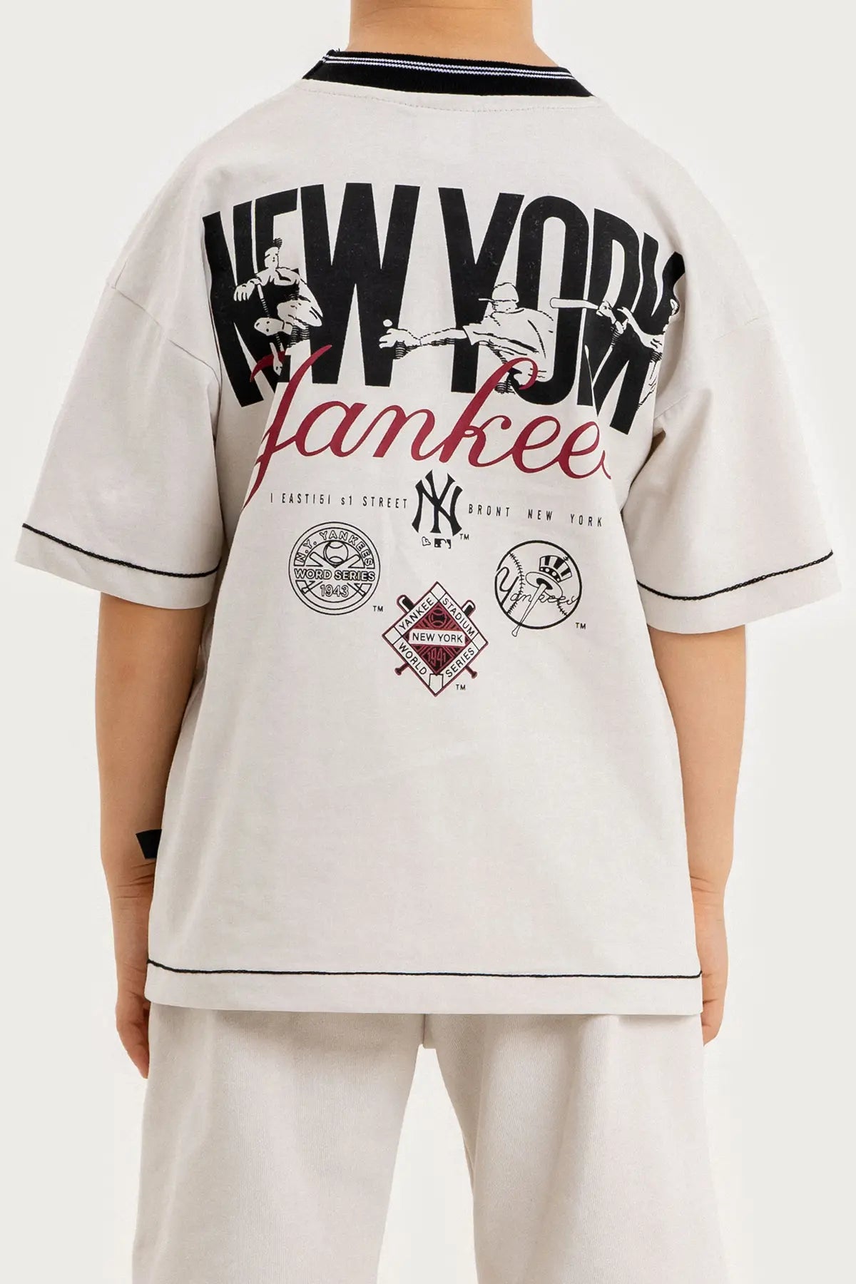 Boys Summer Outfit, New York Yankees Printed T-shirt & Shorts & Cap