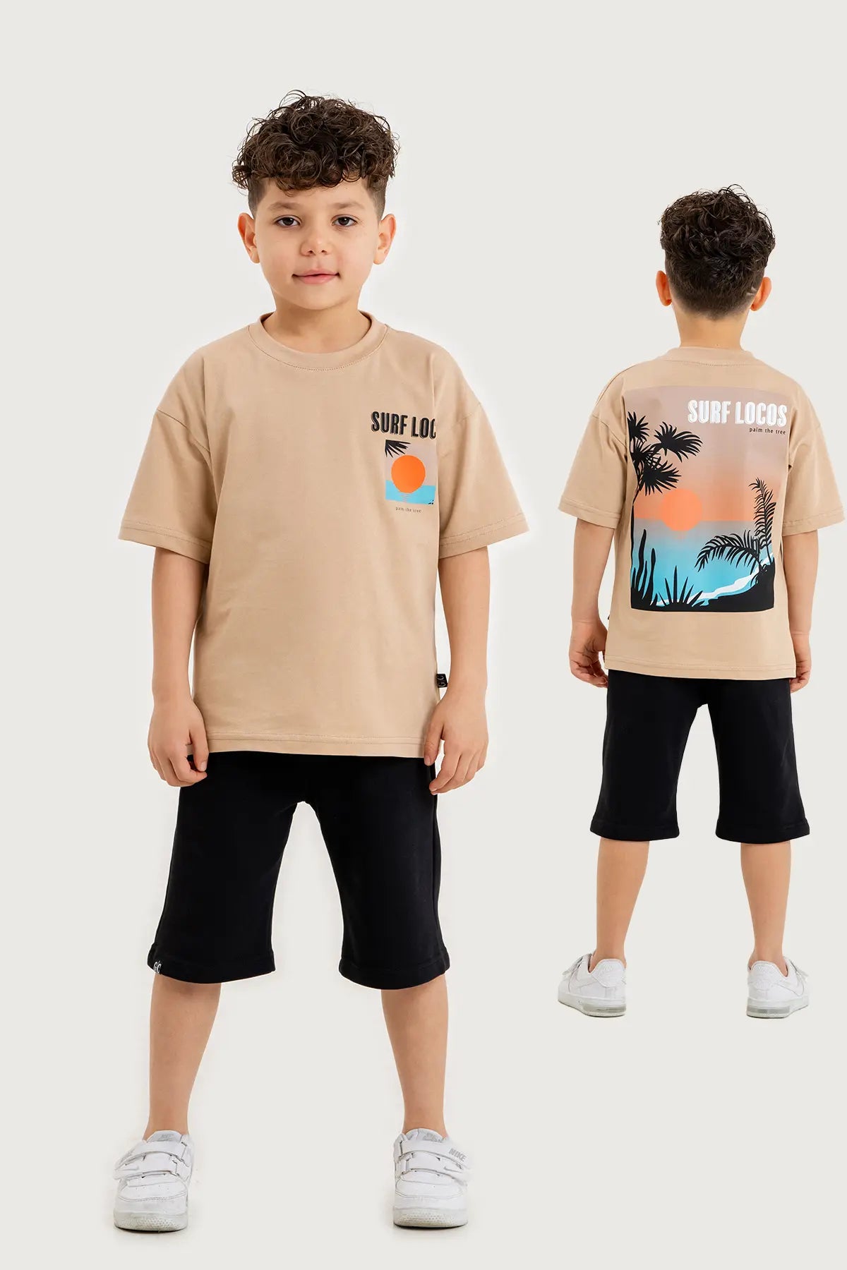 Boys Summer Outfit, "Surf Locos" Printed T-shirt & Shorts