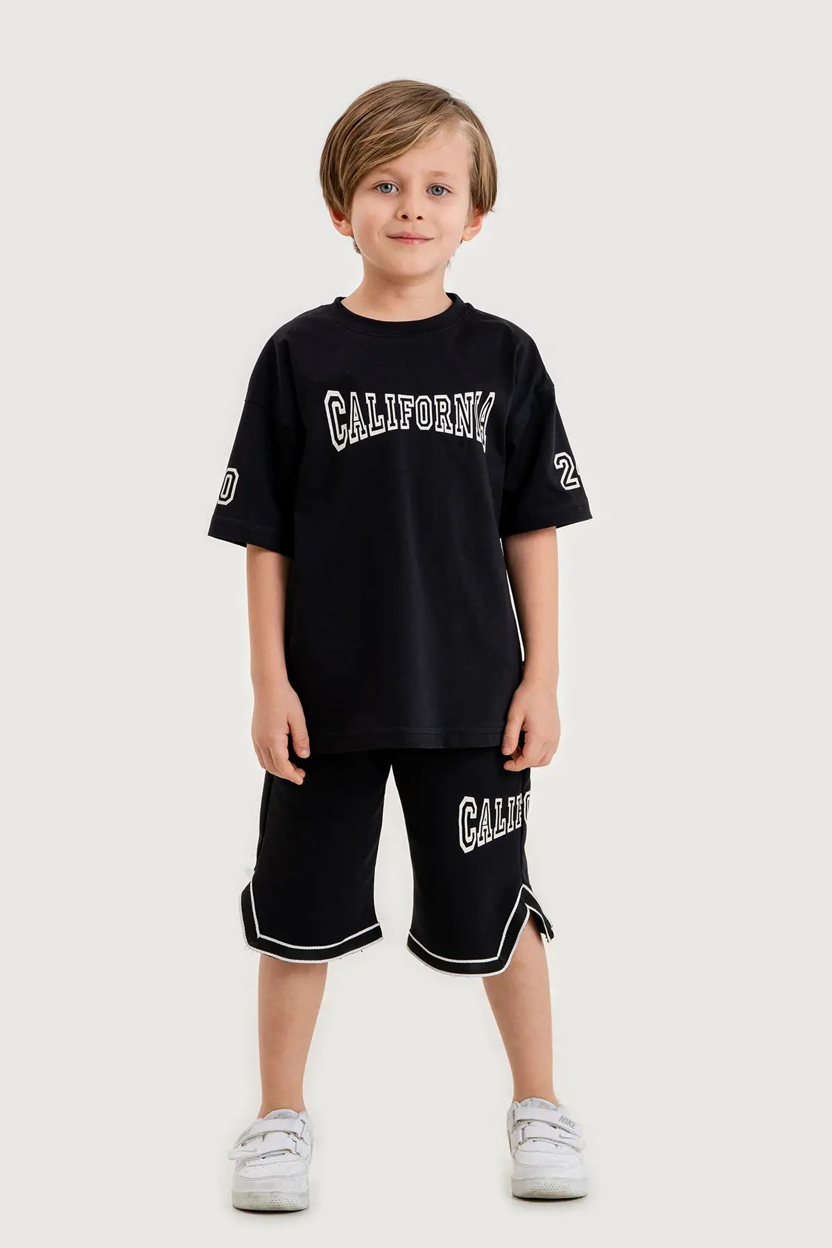 Boys Summer Outfit, California Printed T-shirt & Shorts