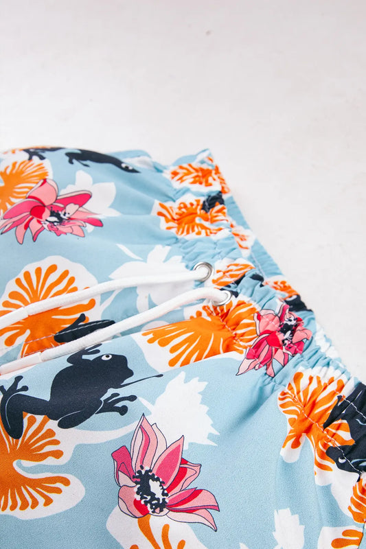 Boys Swim Short, Frog Lotus Pattern, Beach Swimwear for Boys, Colorful Boys Swim Trunk