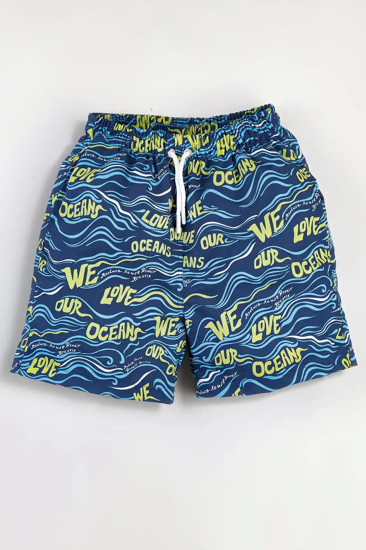 Boys Swim Short, We Love Ocean Pattern, Beach Swimwear for Boys, Colorful Boys Swim Trunk