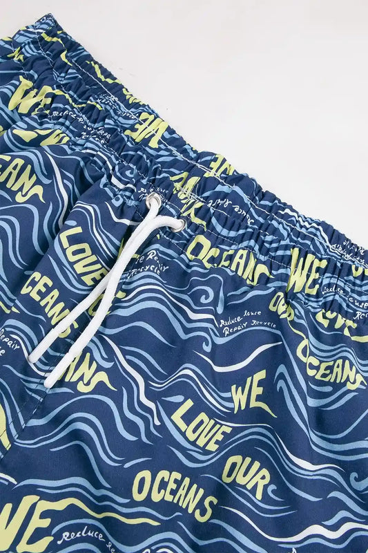 Boys Swim Short, We Love Ocean Pattern, Beach Swimwear for Boys, Colorful Boys Swim Trunk