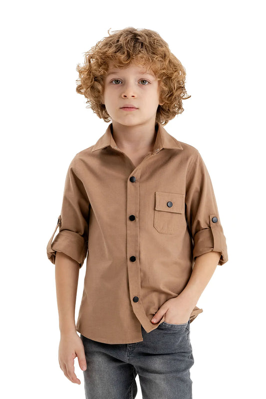 Boys' Linen-Cotton Oxford Shirt with Pocket