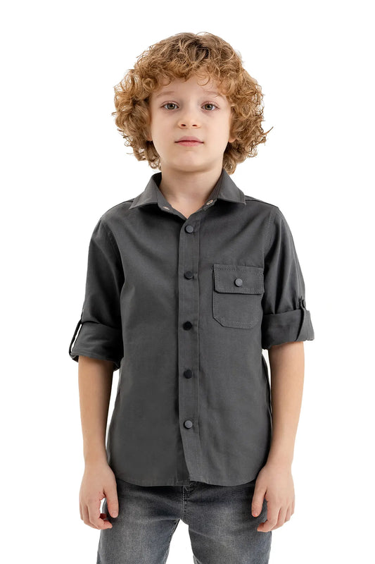 Boys' Linen-Cotton Oxford Shirt with Pocket