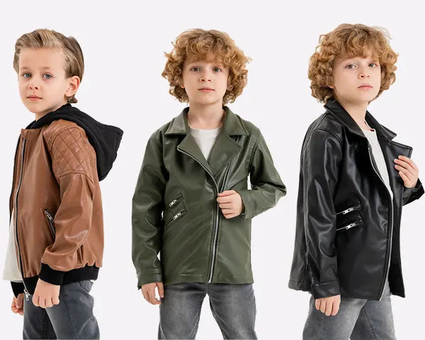 Kid with Stylish Leather Jacket