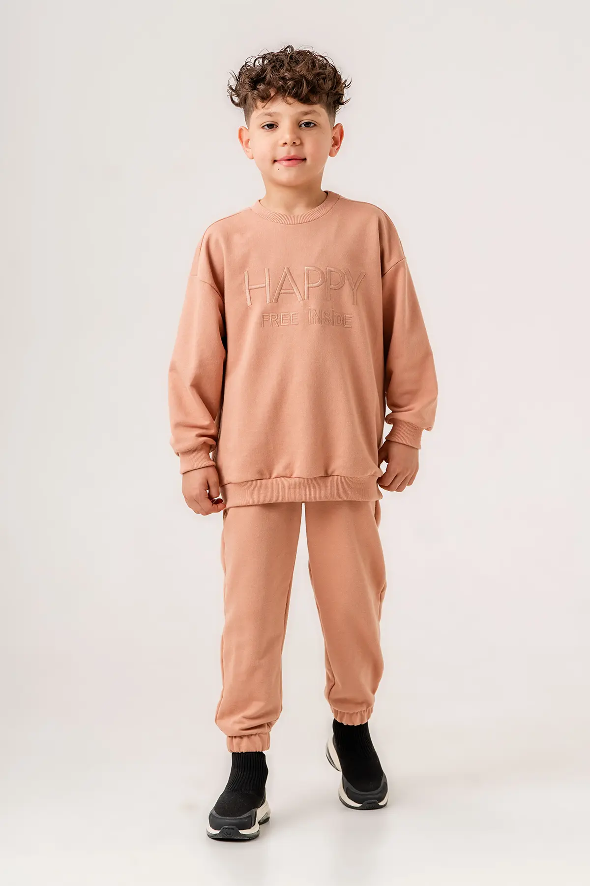 Kids Tracksuit Outfit Unisex, "Happy" Embroidery Sweatshirt, 2-Piece for Kids