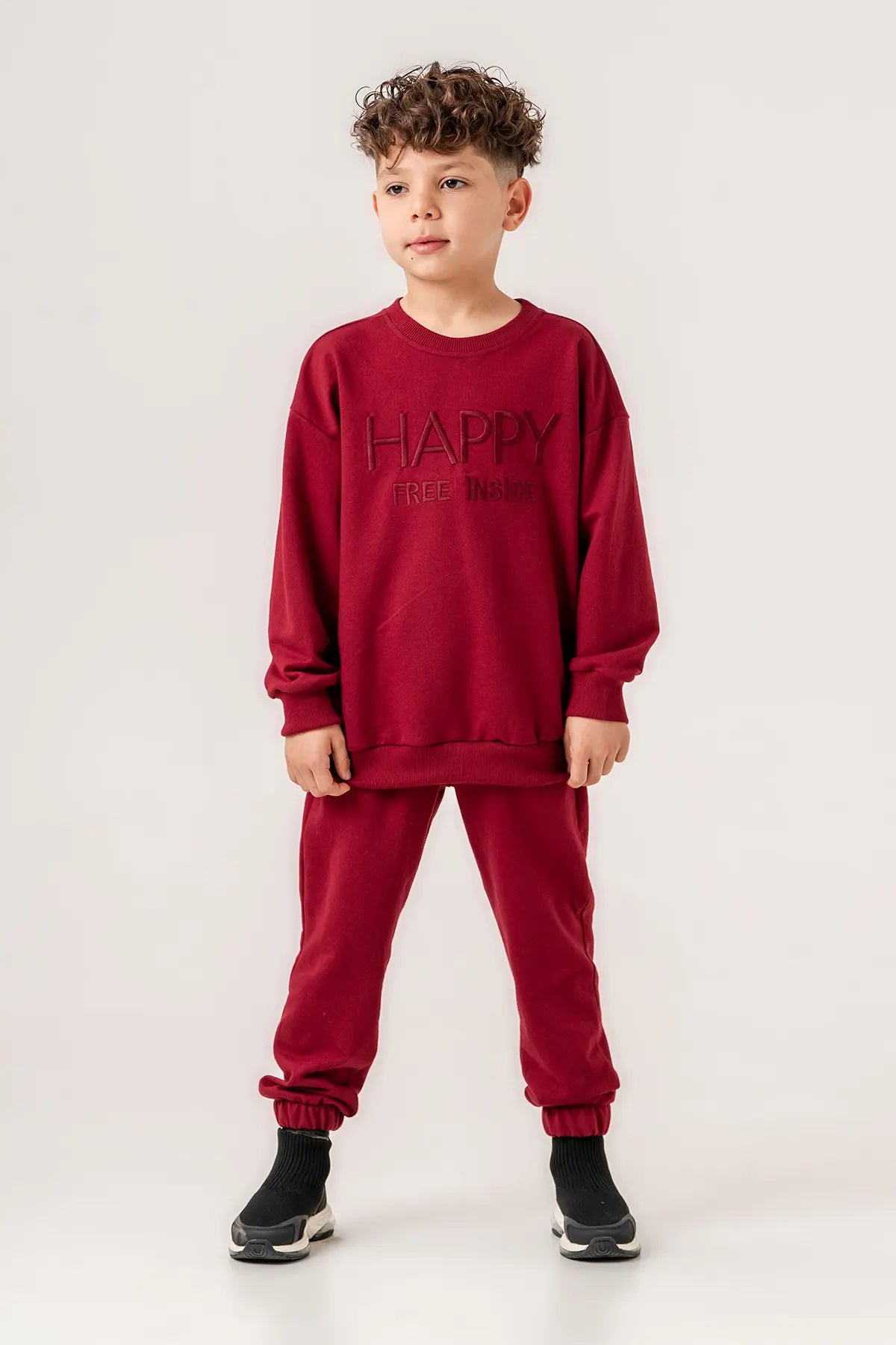 Kids Tracksuit Outfit Unisex, "Happy" Embroidery Sweatshirt, 2-Piece for Kids