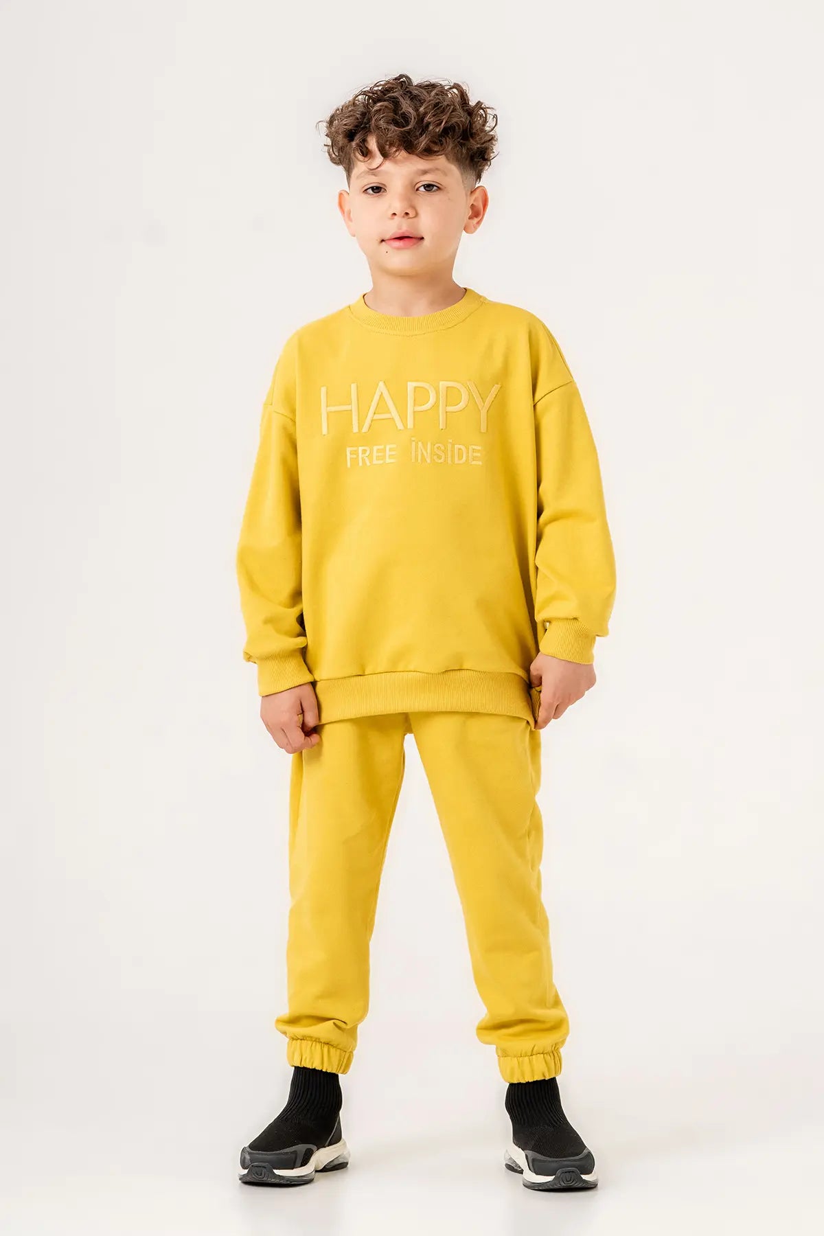 Kids Tracksuit Outfit Unisex, "Happy" Embroidery Sweatshirt, 2-Piece for Kids