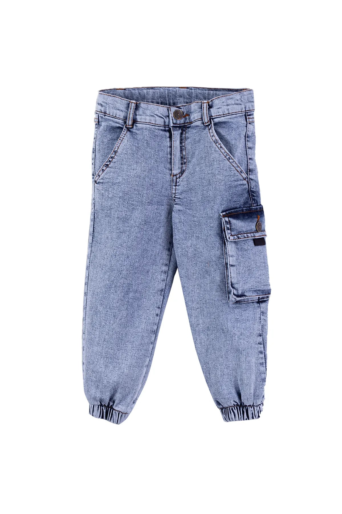 Kids' Cotton-Spandex Ice Blue Jean Jogger with Patch Pocket